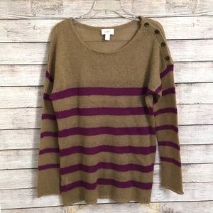 Loft Tan and Purple Striped Sweater Buttons XL